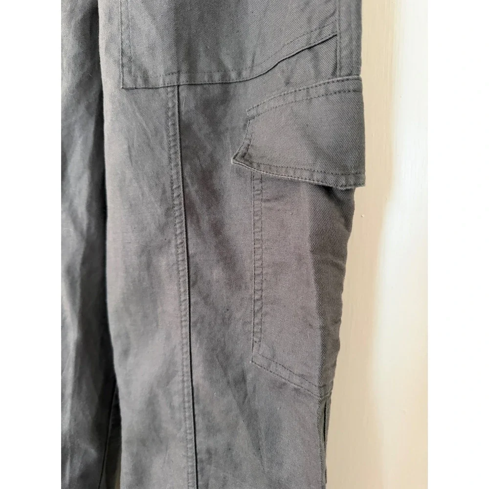 Quince Cotton Linen Twill Cargo Pants M Charcoal Gray Belted Utility Tapered